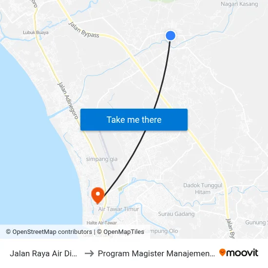 Jalan Raya Air Dingin to Program Magister Manajemen Unp map