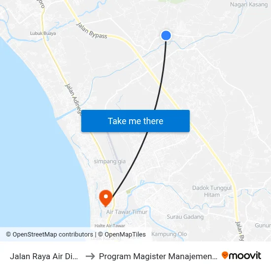 Jalan Raya Air Dingin to Program Magister Manajemen Unp map
