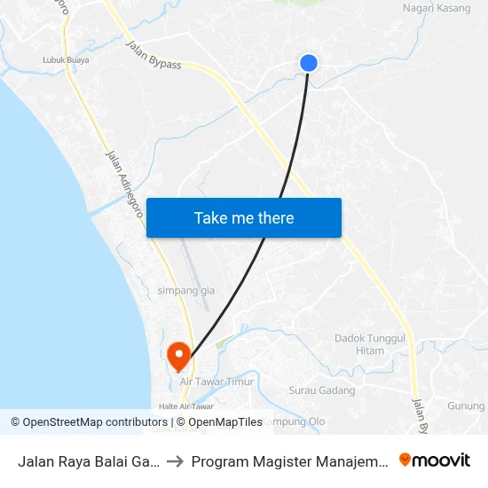 Jalan Raya Balai Gadang to Program Magister Manajemen Unp map