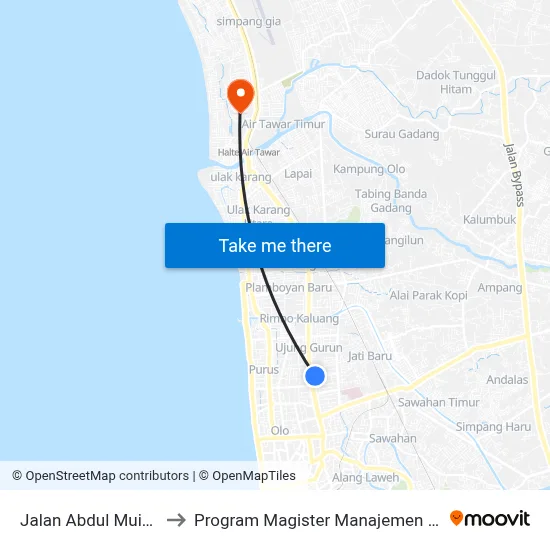 Jalan Abdul Muis, 5 to Program Magister Manajemen Unp map