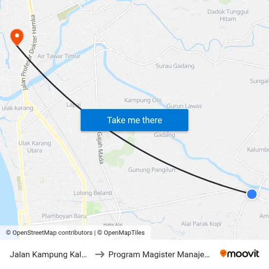 Jalan Kampung Kalawi, 92 to Program Magister Manajemen Unp map