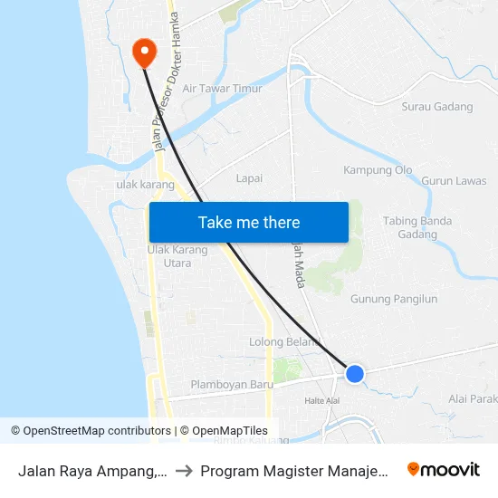 Jalan Raya Ampang, 28kel to Program Magister Manajemen Unp map