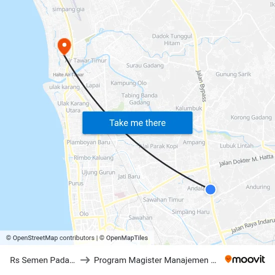 Rs Semen Padang to Program Magister Manajemen Unp map