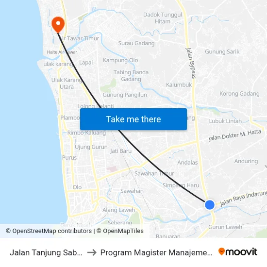 Jalan Tanjung Sabar, 7 to Program Magister Manajemen Unp map