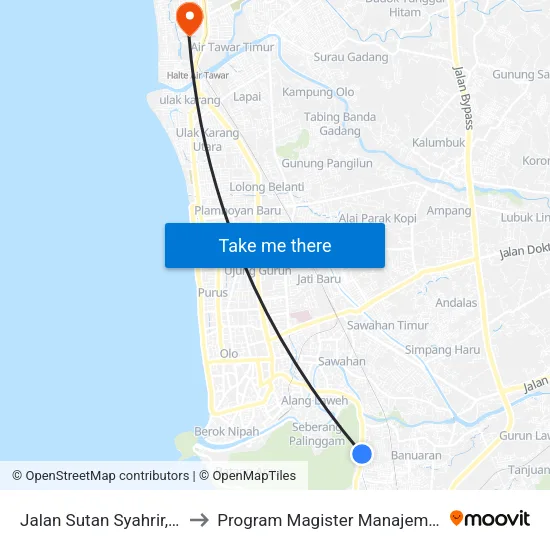 Jalan Sutan Syahrir, 167a to Program Magister Manajemen Unp map