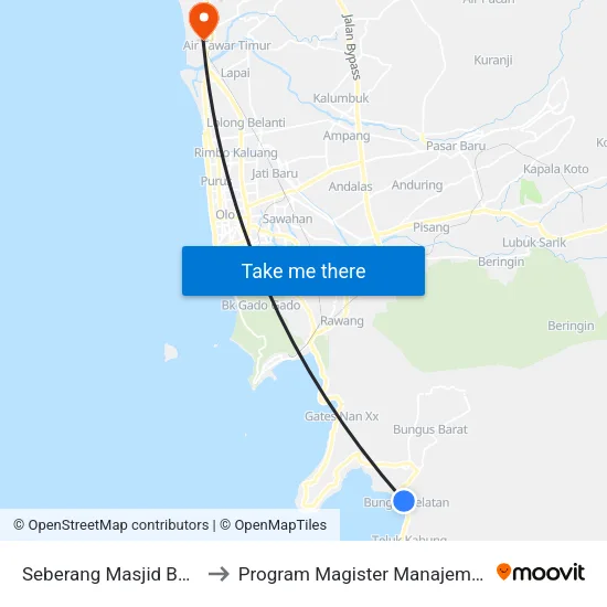 Seberang Masjid Bungus to Program Magister Manajemen Unp map