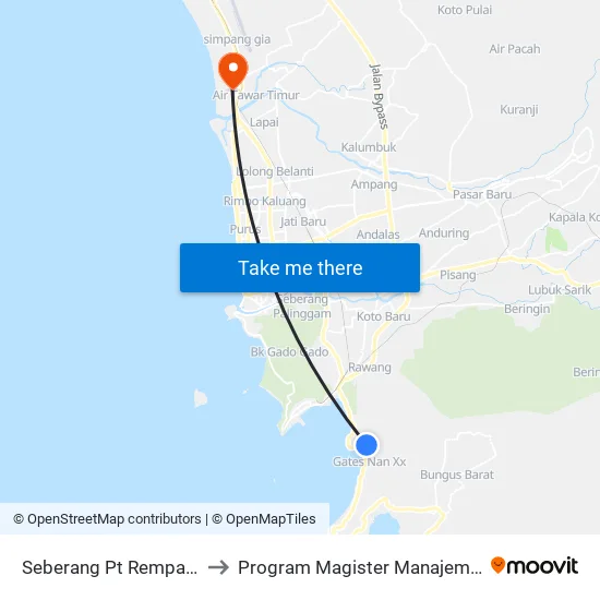 Seberang Pt Rempah Sari to Program Magister Manajemen Unp map