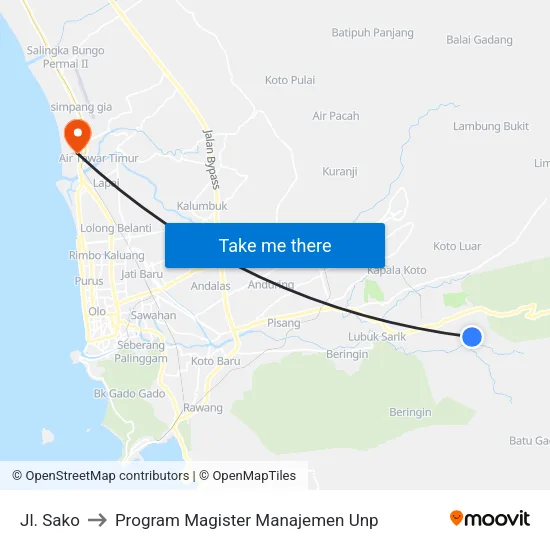 Jl. Sako to Program Magister Manajemen Unp map