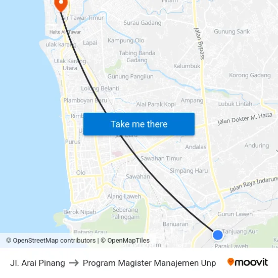 Jl. Arai Pinang to Program Magister Manajemen Unp map