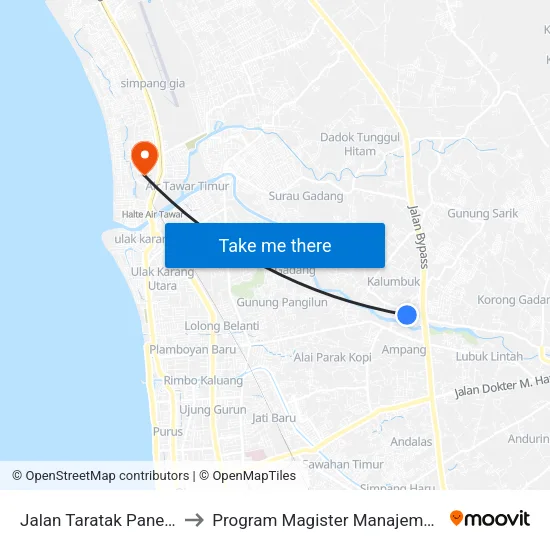 Jalan Taratak Paneh, 11 to Program Magister Manajemen Unp map
