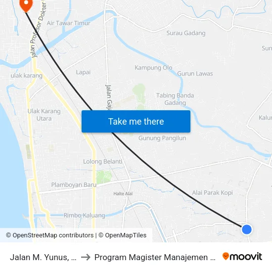 Jalan M. Yunus, 10 to Program Magister Manajemen Unp map