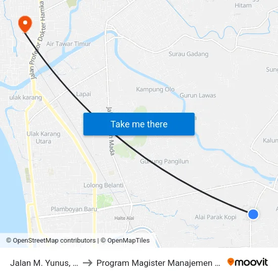 Jalan M. Yunus, 37 to Program Magister Manajemen Unp map