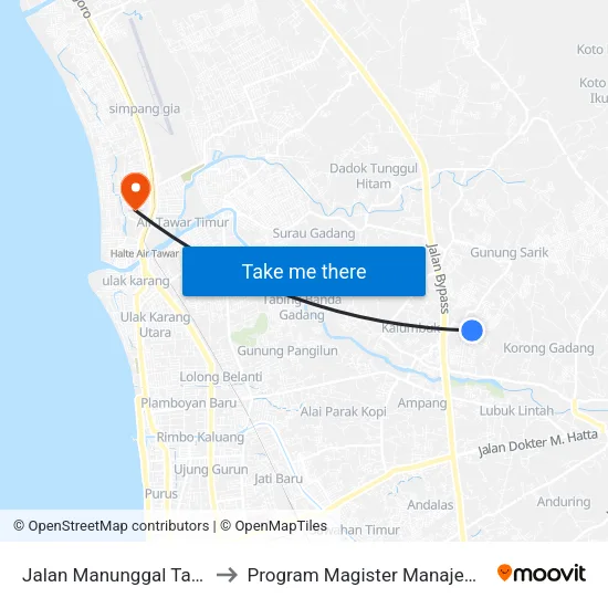 Jalan Manunggal Taruko, 1 to Program Magister Manajemen Unp map