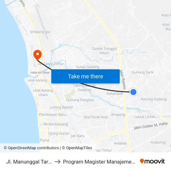 Jl. Manunggal Taruko to Program Magister Manajemen Unp map
