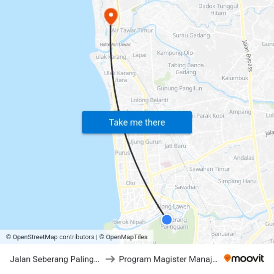 Jalan Seberang Palinggam, 37a to Program Magister Manajemen Unp map