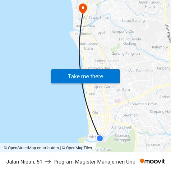 Jalan Nipah, 51 to Program Magister Manajemen Unp map