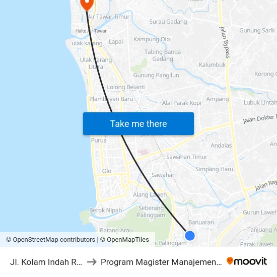 Jl. Kolam Indah Raya to Program Magister Manajemen Unp map