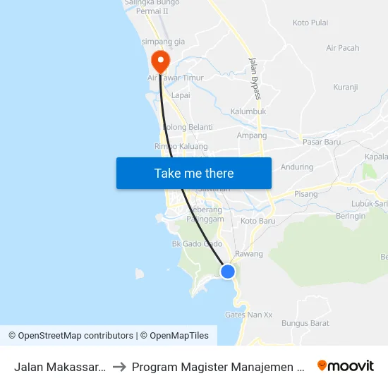 Jalan Makassar, 8 to Program Magister Manajemen Unp map