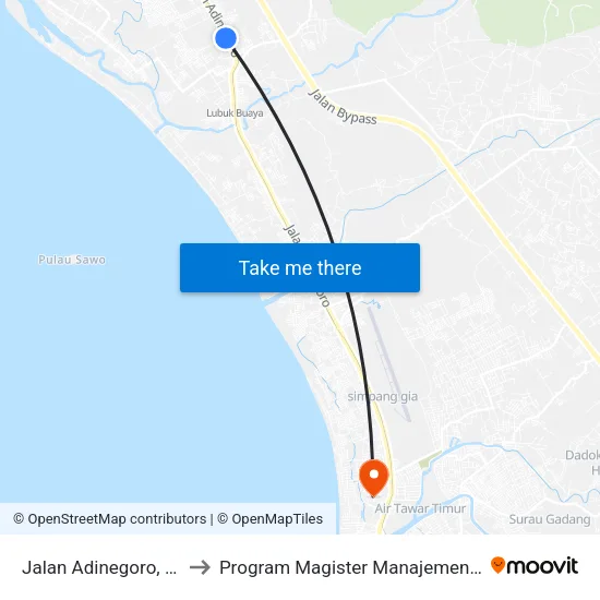 Jalan Adinegoro, 33b to Program Magister Manajemen Unp map