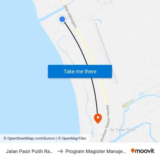 Jalan Pasir Putih Raya, 3kel to Program Magister Manajemen Unp map