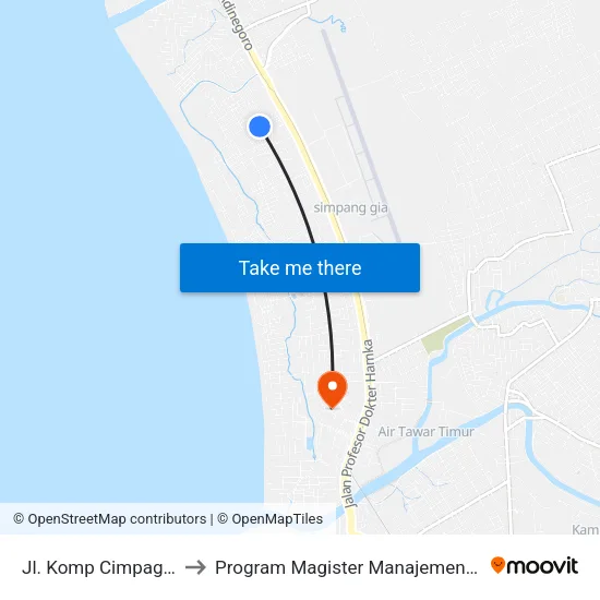 Jl. Komp Cimpago 2 to Program Magister Manajemen Unp map