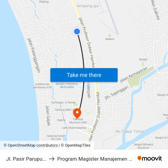 Jl. Pasir Parupuak to Program Magister Manajemen Unp map