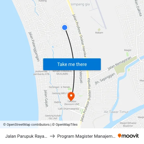Jalan Parupuk Raya Iii, 33 to Program Magister Manajemen Unp map