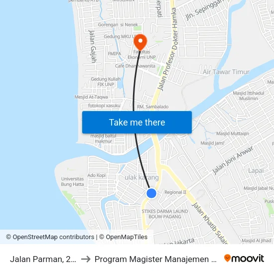 Jalan Parman, 219 to Program Magister Manajemen Unp map