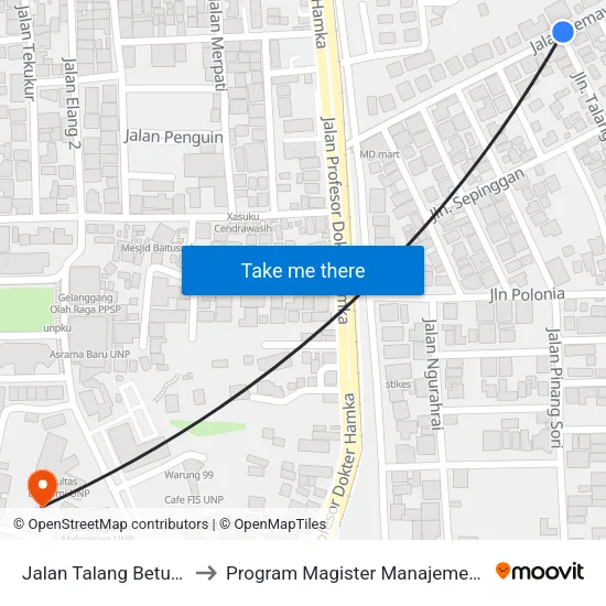 Jalan Talang Betutu, 2 to Program Magister Manajemen Unp map