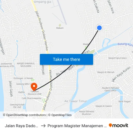 Jalan Raya Dadok, 6 to Program Magister Manajemen Unp map