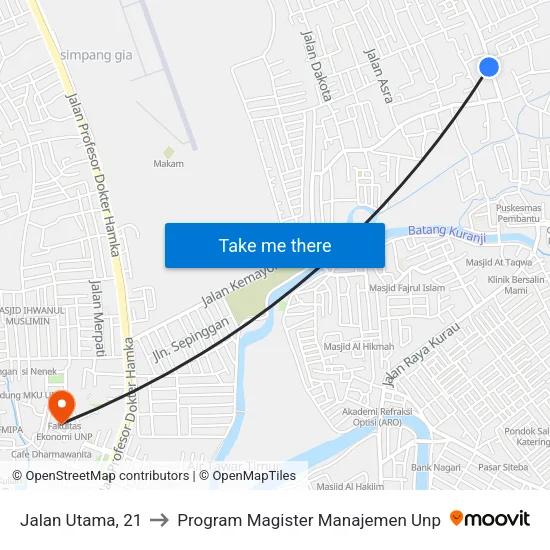Jalan Utama, 21 to Program Magister Manajemen Unp map
