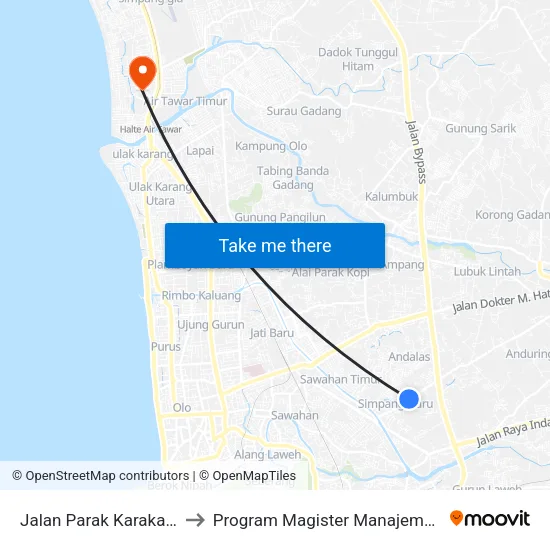 Jalan Parak Karakah, 16 to Program Magister Manajemen Unp map