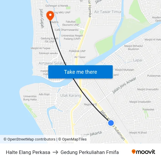 Halte Elang Perkasa to Gedung Perkuliahan Fmifa map