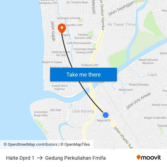 Halte Dprd 1 to Gedung Perkuliahan Fmifa map