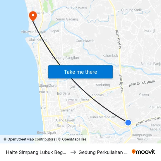 Halte Simpang Lubuk Begalung I to Gedung Perkuliahan Fmifa map