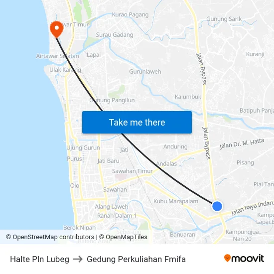 Halte Pln Lubeg to Gedung Perkuliahan Fmifa map