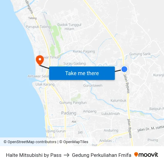 Halte Mitsubishi by Pass to Gedung Perkuliahan Fmifa map