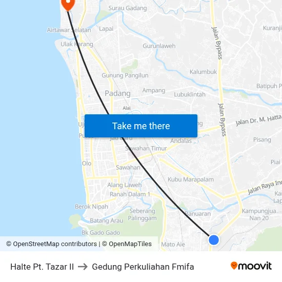 Halte Pt. Tazar II to Gedung Perkuliahan Fmifa map
