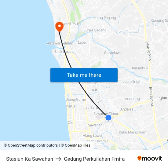 Stasiun Ka Sawahan to Gedung Perkuliahan Fmifa map