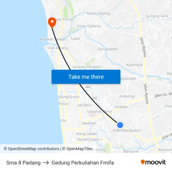 Sma 8 Padang to Gedung Perkuliahan Fmifa map