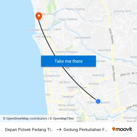 Depan Polsek Padang Timur to Gedung Perkuliahan Fmifa map
