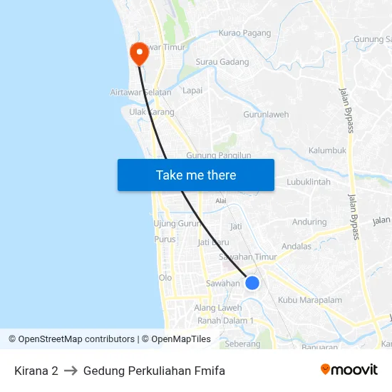 Kirana 2 to Gedung Perkuliahan Fmifa map
