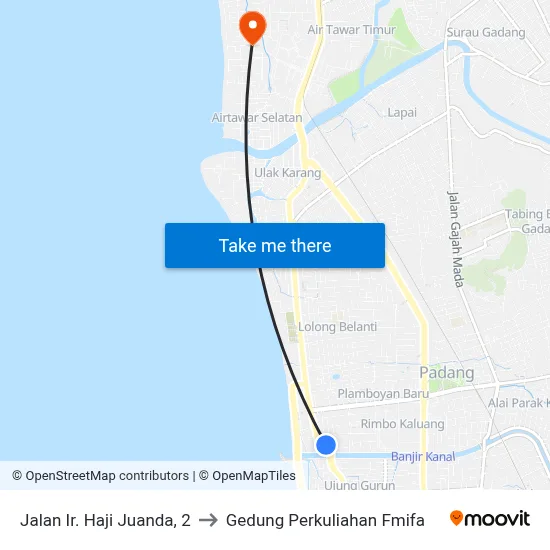 Jalan Ir. Haji Juanda, 2 to Gedung Perkuliahan Fmifa map