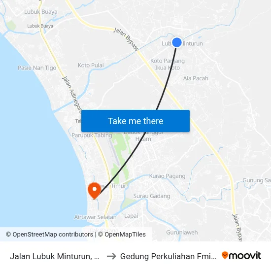Jalan Lubuk Minturun, 32 to Gedung Perkuliahan Fmifa map