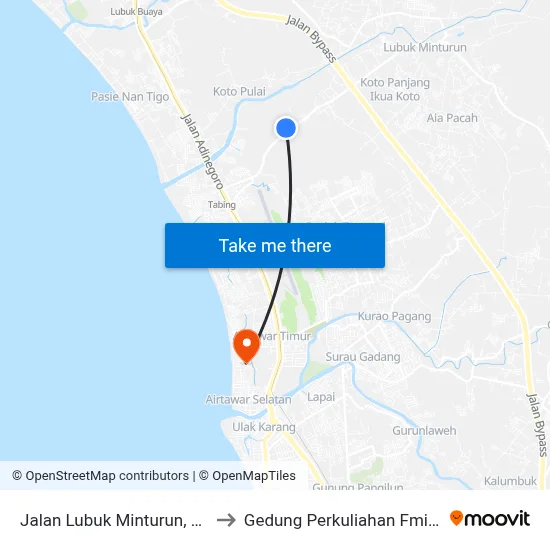 Jalan Lubuk Minturun, 28 to Gedung Perkuliahan Fmifa map