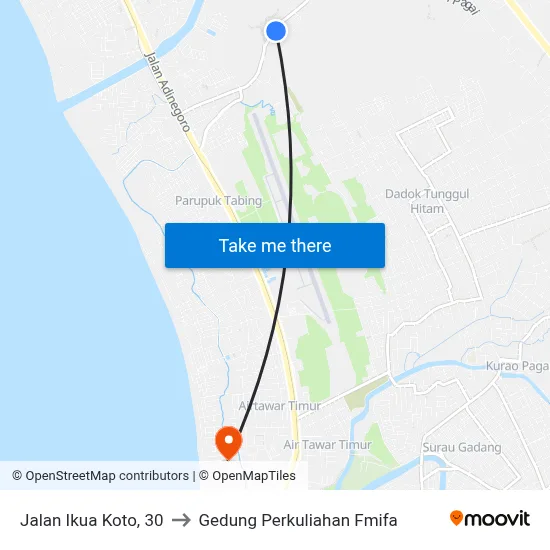Jalan Ikua Koto, 30 to Gedung Perkuliahan Fmifa map