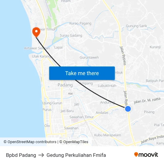 Bpbd Padang to Gedung Perkuliahan Fmifa map