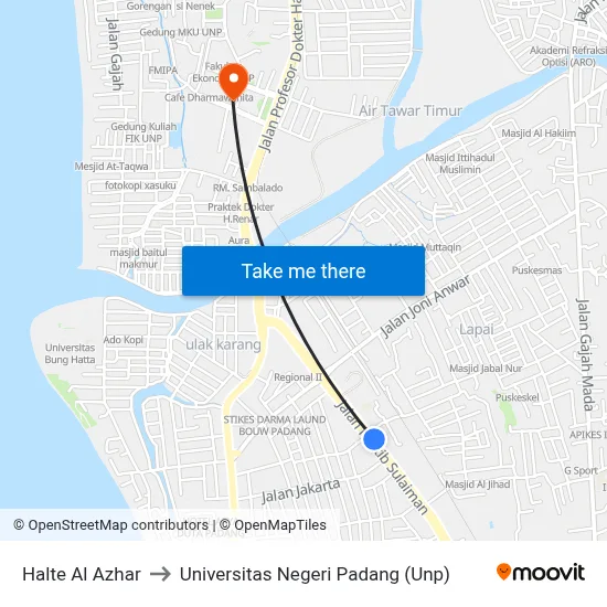 Halte Al Azhar to Universitas Negeri Padang (Unp) map