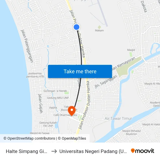 Halte Simpang Gia 1 to Universitas Negeri Padang (Unp) map
