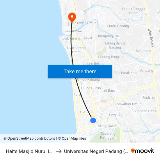 Halte Masjid Nurul Iman to Universitas Negeri Padang (Unp) map